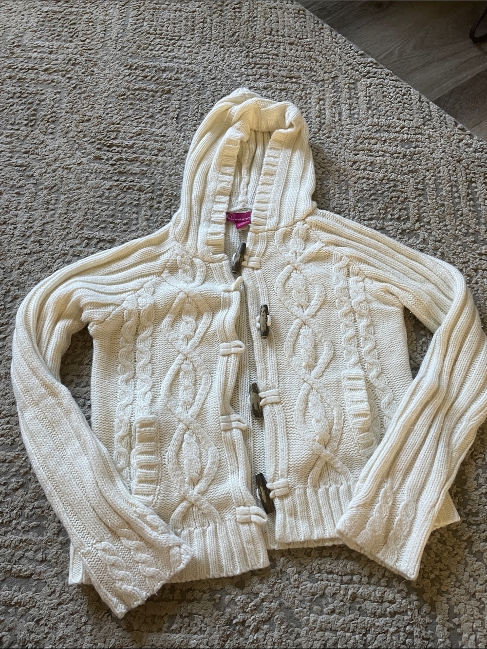 SO Cream Cable-Knit Hooded Cardigan with Toggle Closures